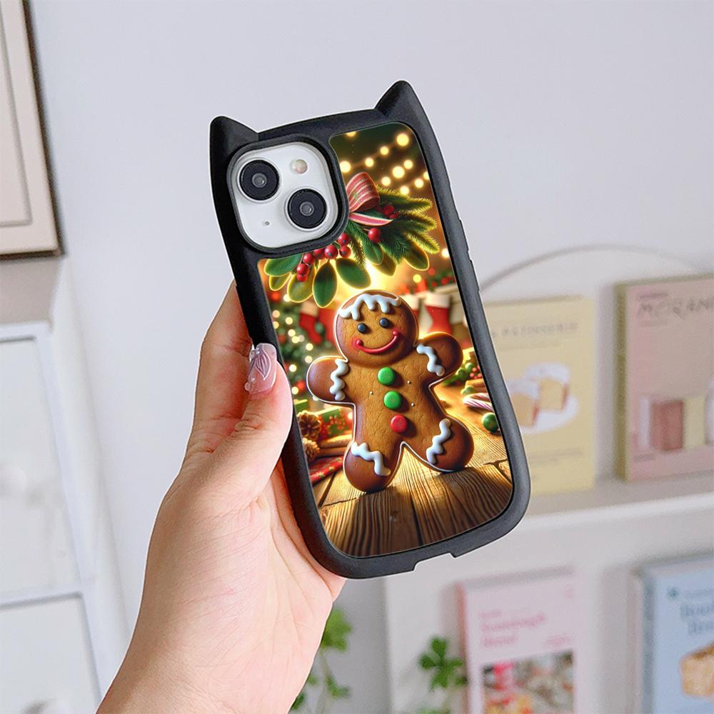 Cat Ear Soft Phone Case for iPhone 16 15 14 13 12 11 Pro Max Plus XR X TPU Anti-Drop Transparent Acrylic Back Cover NY28 Christmas tree Santa Claus