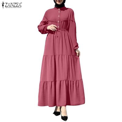 Robe décontractée musulmane pour femmes à col rond ample à manches longues