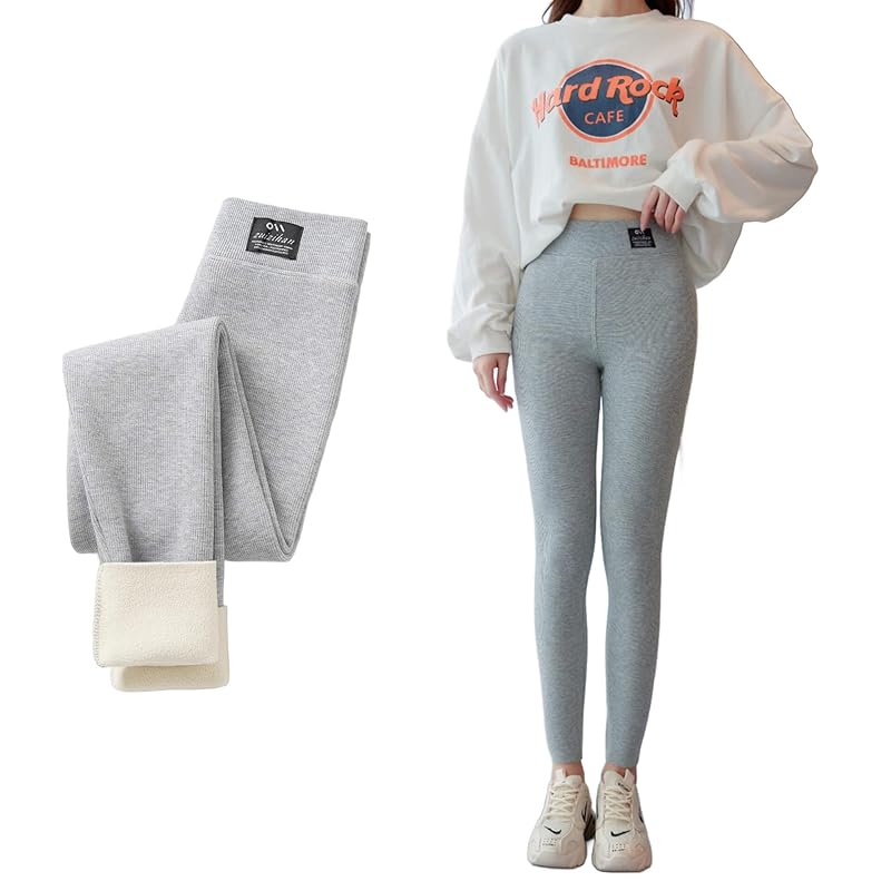 

[Yubi] Fleece lining leggings ladies Thick Fleece-lined pants stretch spats Thermal inner bottoms High waist 9/4 length pants back boa Fluffy slim