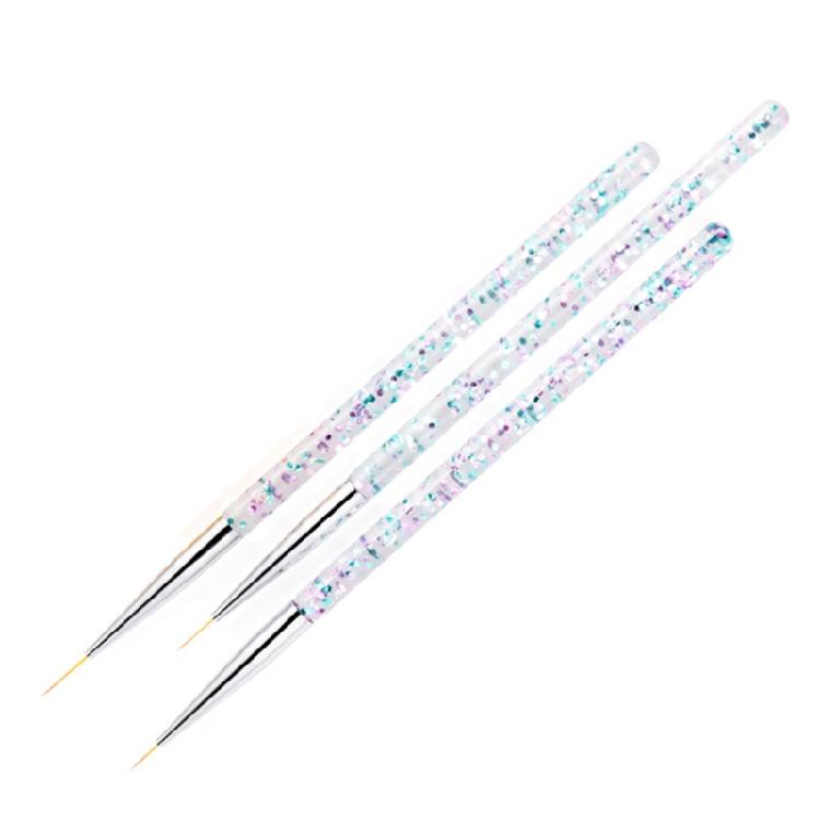 3Pcs Nail Art Liner Brush Acrylic Nail Painting Pen Set Crystal Stripe Handle