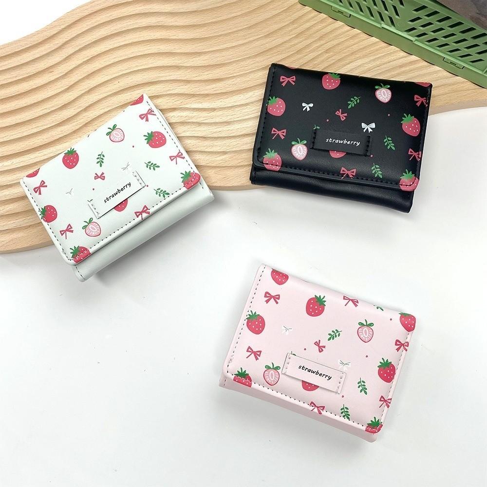 Strawberry PU Leather Wallet Printing Card Holder Portable Tri-fold Wallet  Girl
