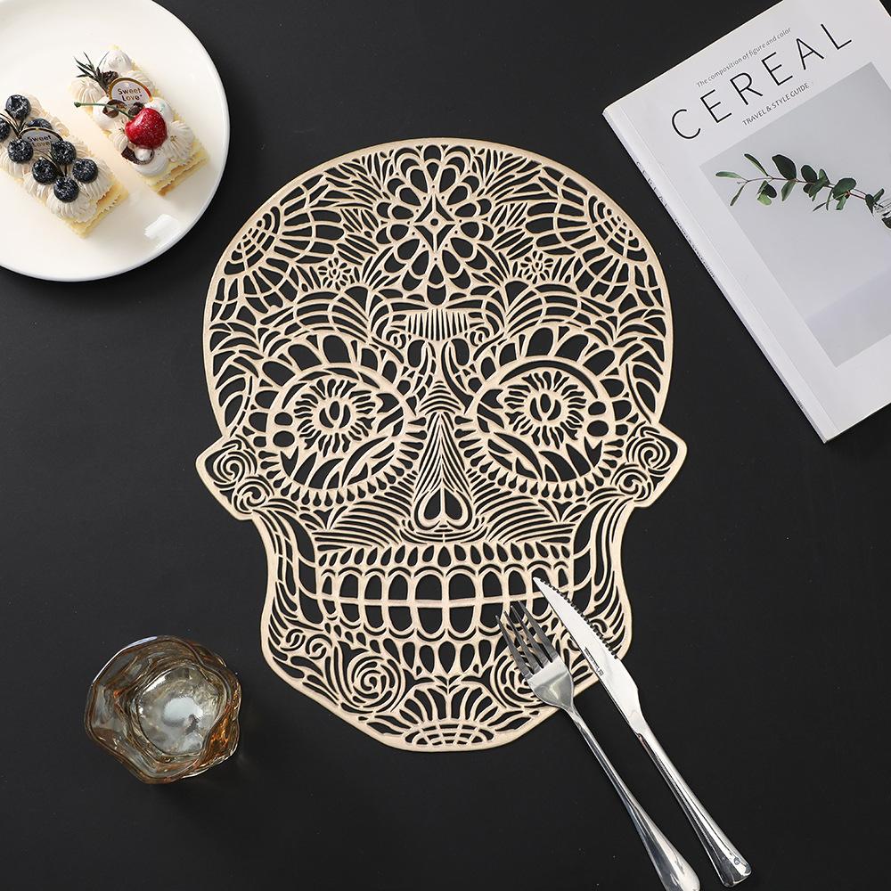 Halloween Skull PVC Placemats Hot Gold Skeleton Waterproof Anti-scald Heat Insulation Mats Table Decoration and Accessories
