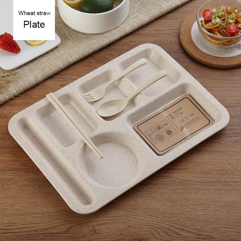 Kinderteller aus Weizenstroh Geschirr Teller Student Frühstücksteller Babyteller Schüssel Kindergarten Löffel Gabel Besteckset