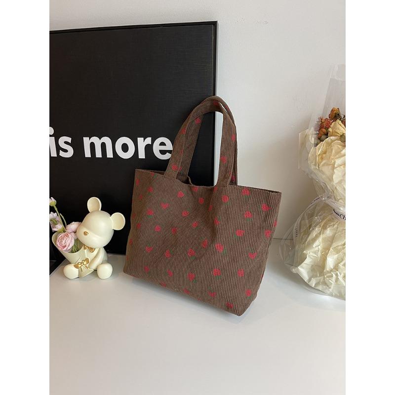 

Литературная и повседневная персонализированная сумка через плечо, новая большая вместительная вельветовая сумка в полоску с клубникой в студенческом стиле, портативная сумка для бэнто