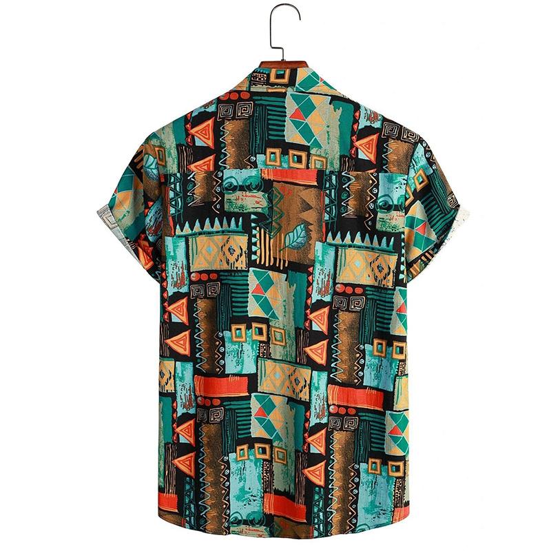 Men's Fashion Retro Printed Short Sleeved Shirt Men's Hawaiian Printed Shirt