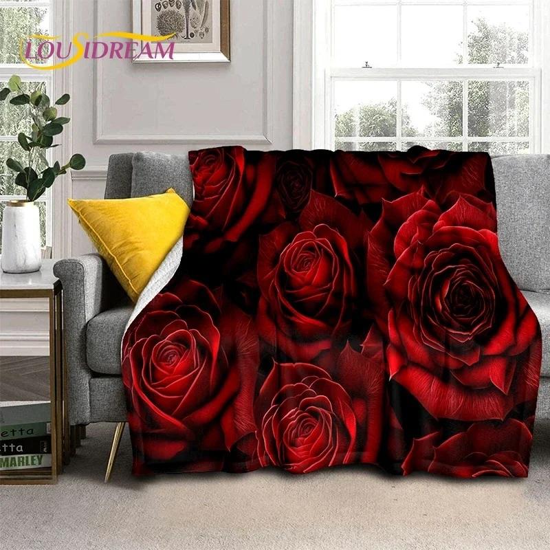 3D Rose Flowers Nordic Romantic Soft Flannel Blanket for Beds Bedroom Sofa Picnic,Throw Blanket for Cover Outdoors Leisure Gift