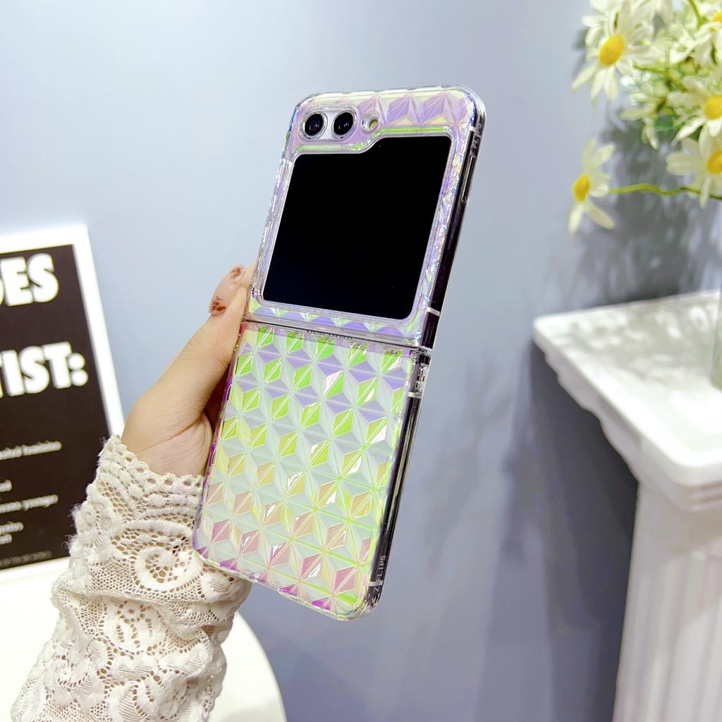 Diamond Pattern Color Electroplating Gradient Phone Case for Samsung Galaxy Z Flip5 Flip4 Flip3 Flip 5 4 3 5G Protective Cover