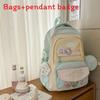 Color Simple Blocked Letter Pattern Student Backpack With Badge Pendant And