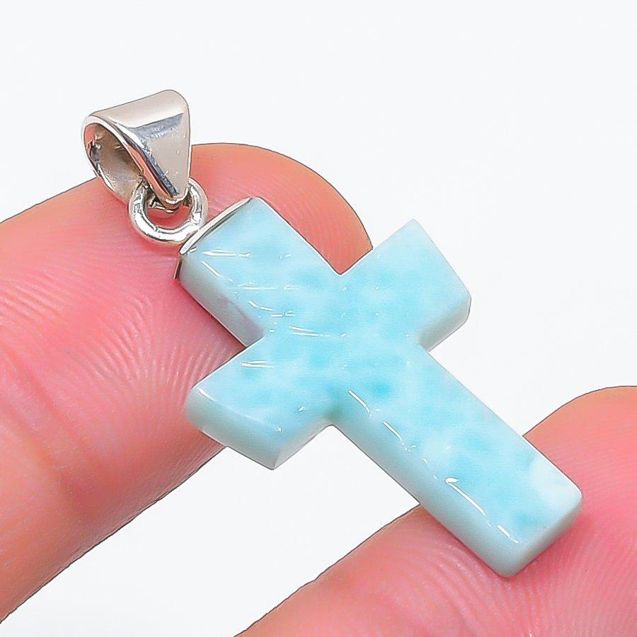 Natural Larimar Gemstone Handmade 925 Sterling Silver Jewelry Pendant 1.38" n6S72