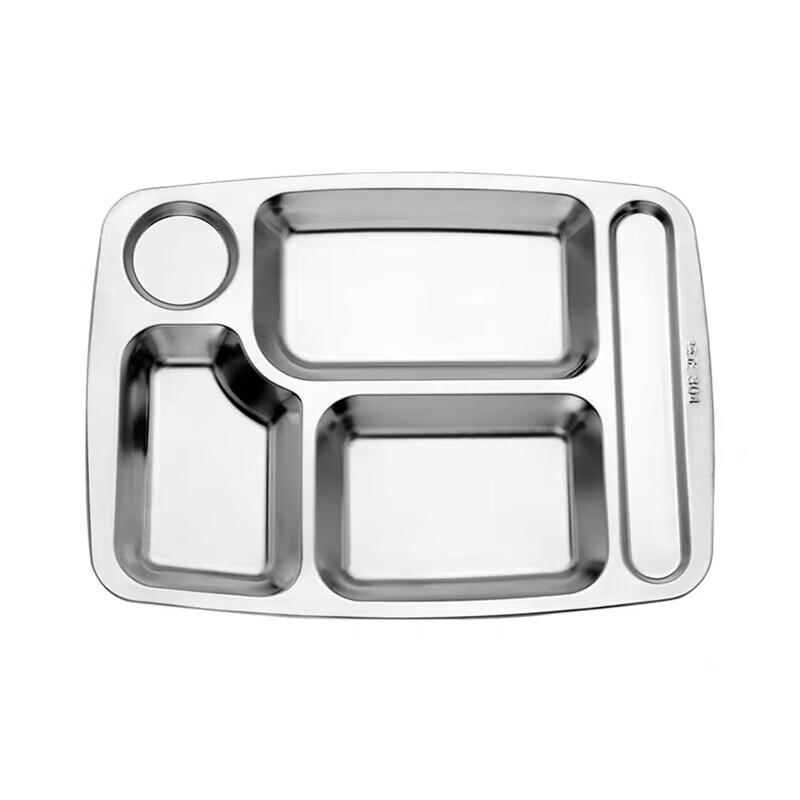 304 Stainless Steel 5-Compartment Rectangular Meal Tray (Pack of 10)