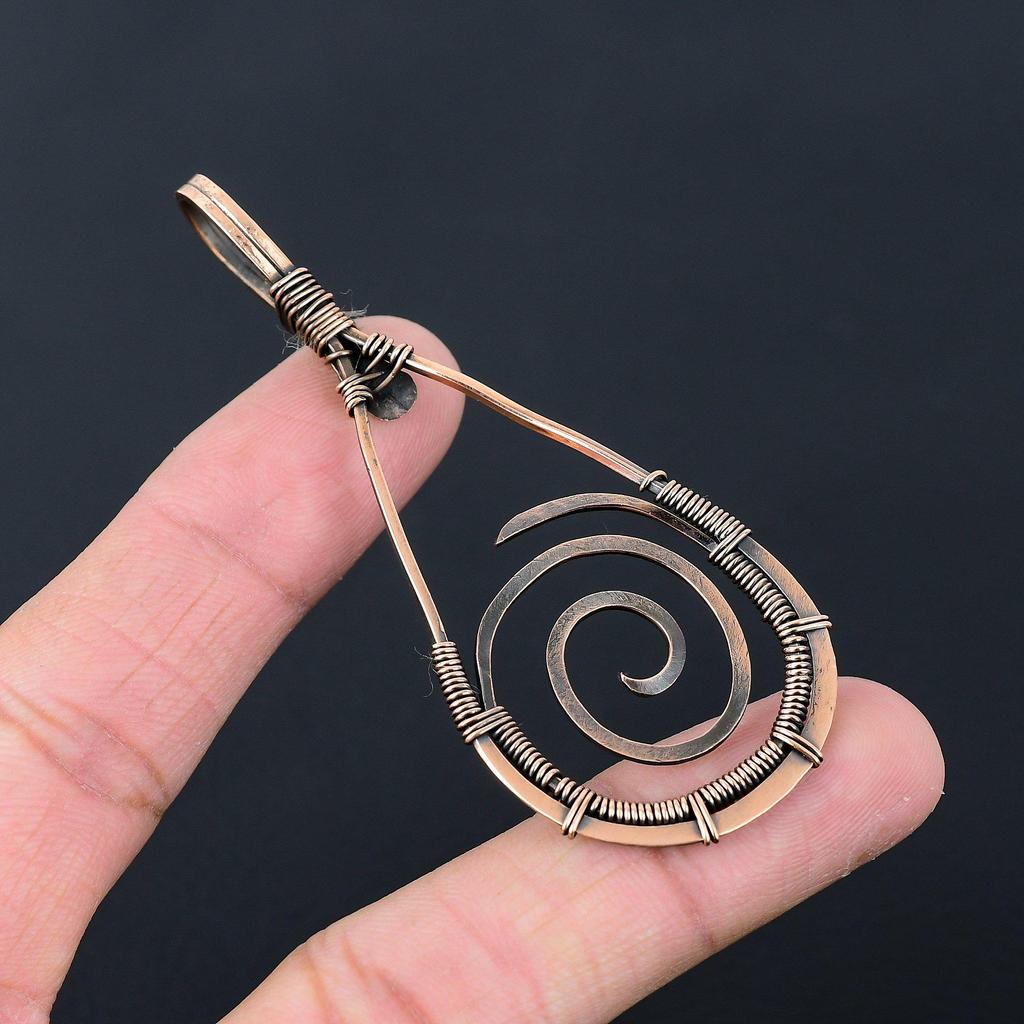 Pure Copper Oxidized Pendant Gemstone Handmade Pure Copper Wire Wrapped Jewelry