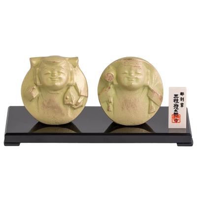 Two Gods of Fortune: Ebisu and Daikokuten. Originally Created by Nitten Sculptor Sotaro Saegusa. Buddhist Statue, Ornament, One of the Seven Gods of