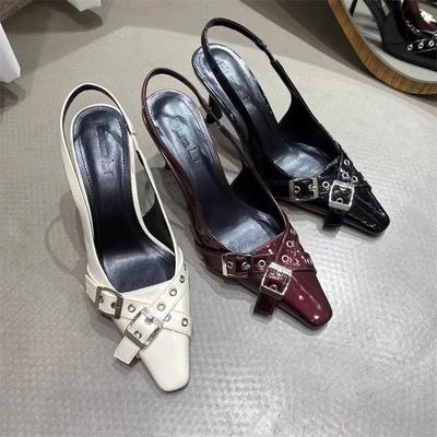 Modne sandały z czubkiem damskie 2024 wiosna/lato nowe wszechstronne cienkie średnie obcasy kokarda buty Muller sznurowane sandały slingback