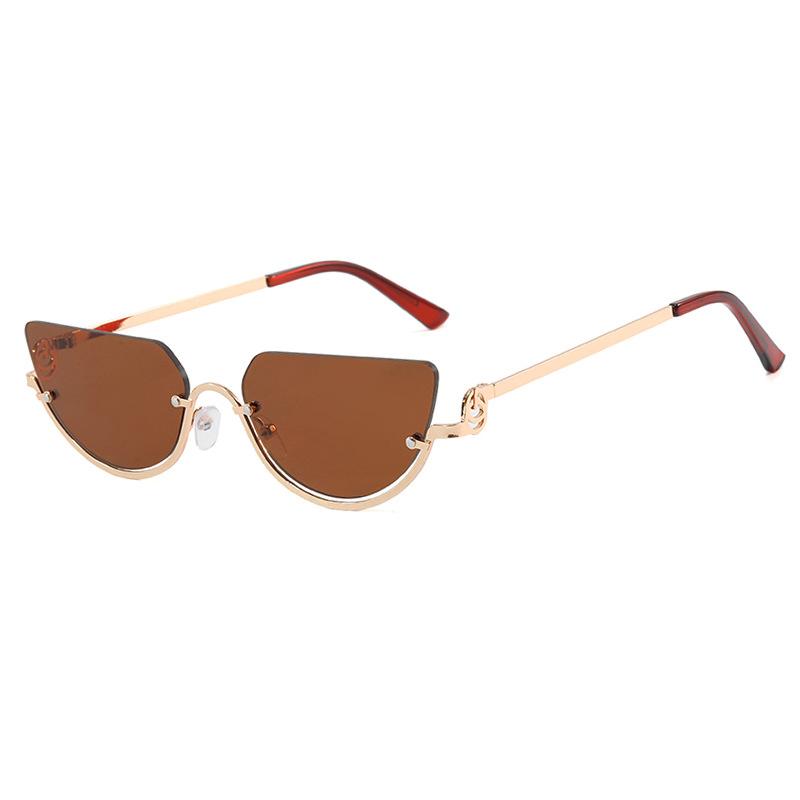 Fashion Small Polygon Sunglasses Women'S New Brand Metal Half Frame Sun Glasses Ladies Sexy Cat Eye Eyewear Shades