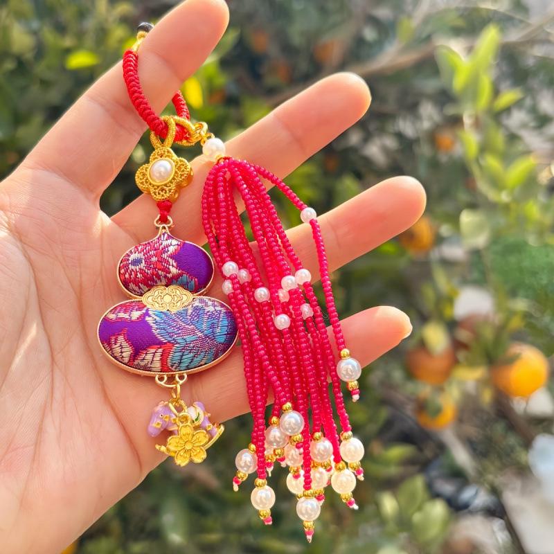 Pure Handmade Song Brocade Horse Pendant Charm – Double-Sided Fortune & Prosperity Tassel Ornament