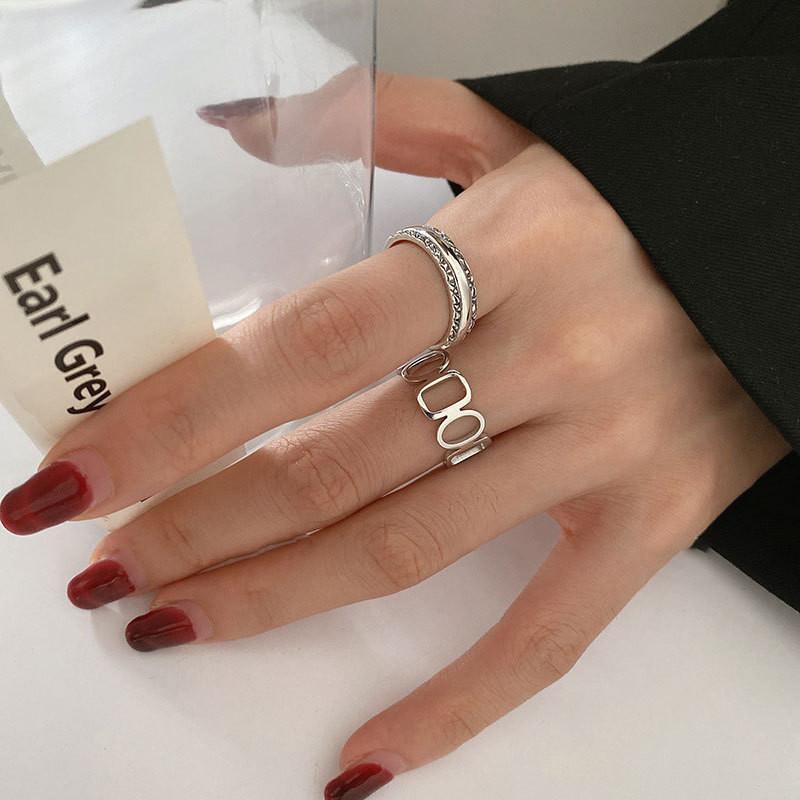 Korean Stylish Inspired S925 Silver Ring For Women With Distinctive Patterns Geometric