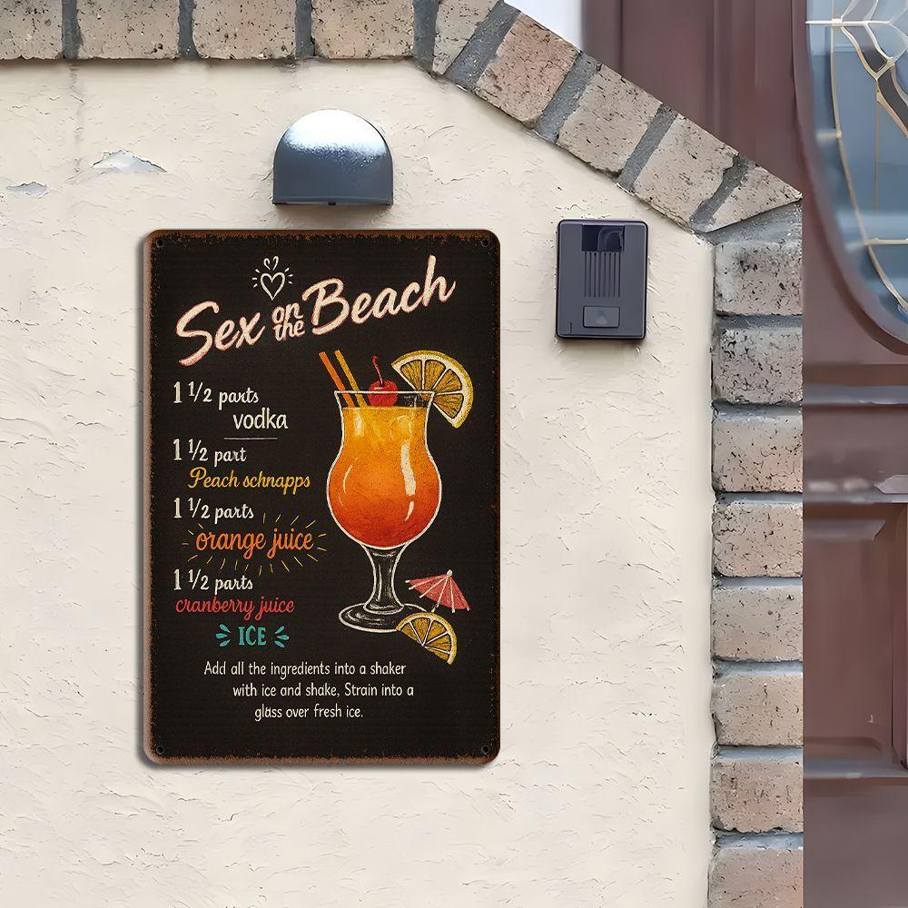 "Sex On the Beach" Cocktail Sign - 19.99x30cm Vintage Metal Recipe Art for Bar & Home Decor
