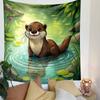"Cartoon Otter by Serene Forest Pond" Patterned Tapestry Decorative Wall Hanging, Home Bedroom Living Room Decor