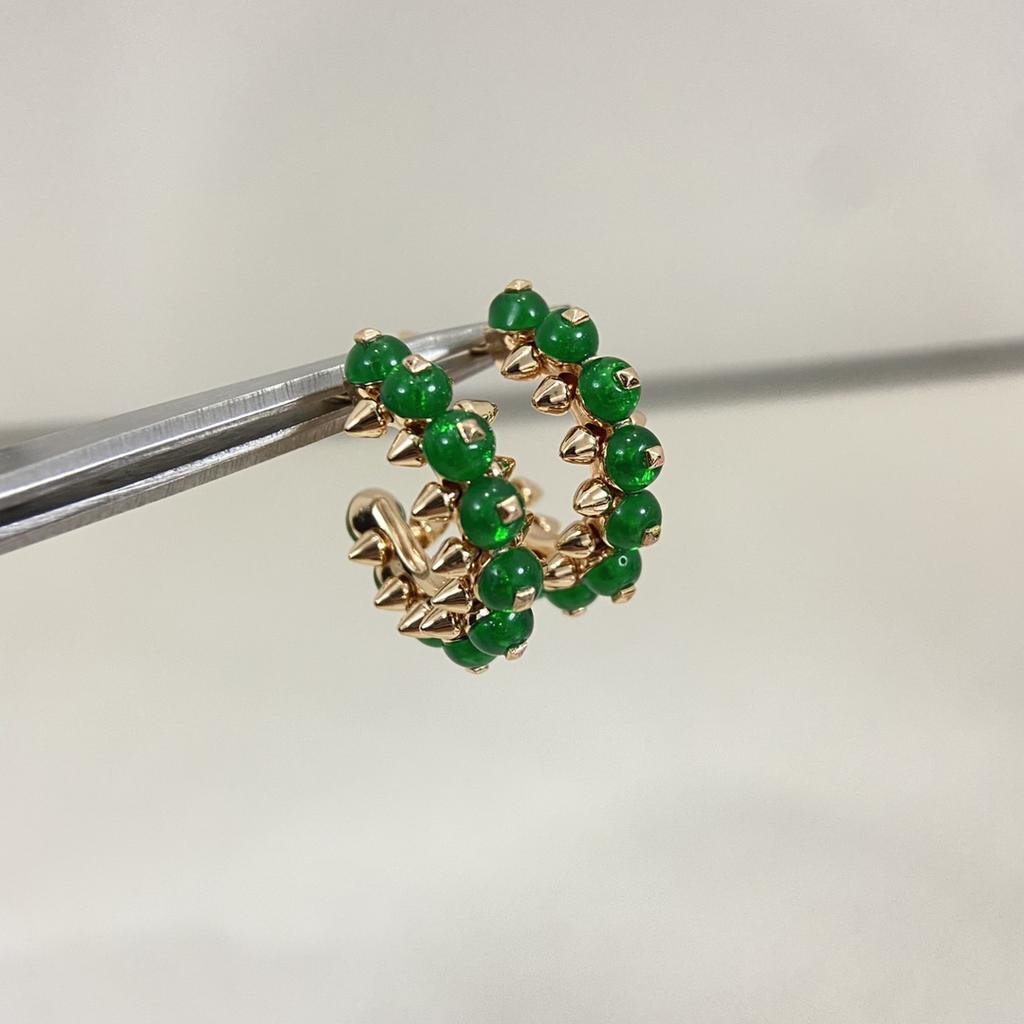 Green chalcedony gold-encrusted diamond ring-style earrings ear studs High-quality Jewelry Gifts for Daily Wear  Not Limited To Handmade