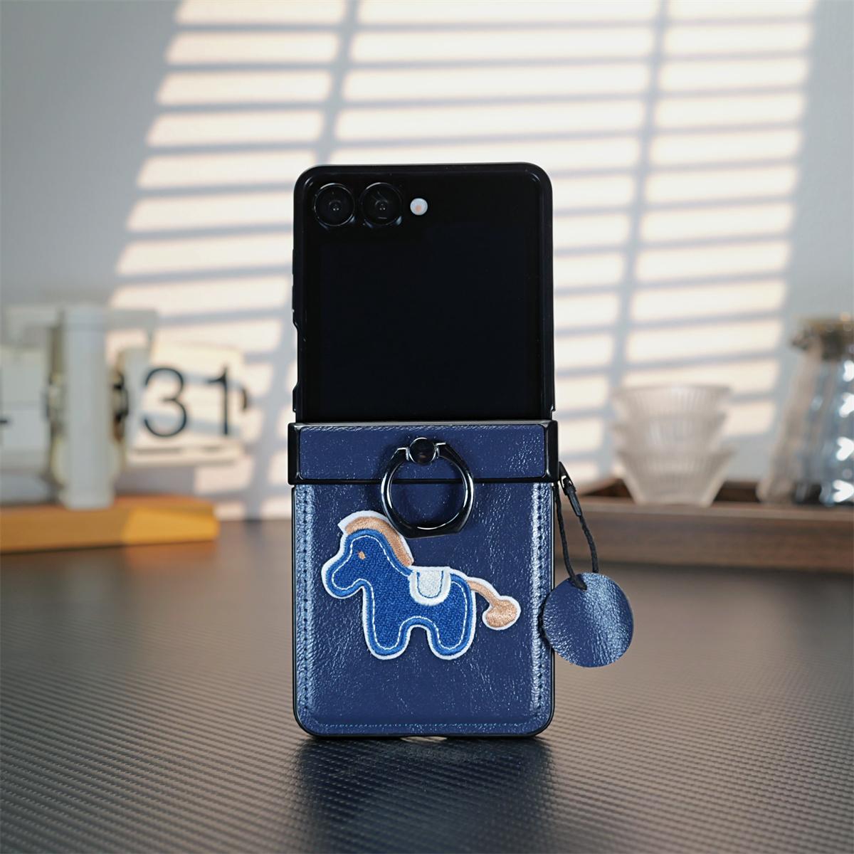 

Leather Cartoon Pony Phone Case for Samsung Galaxy Z Flip 7 6 5 4 3 Z Flip7 FE ZFlip 5 Zflip6 with Ring Hinge Protection Back Co Galaxy Z Flip7
