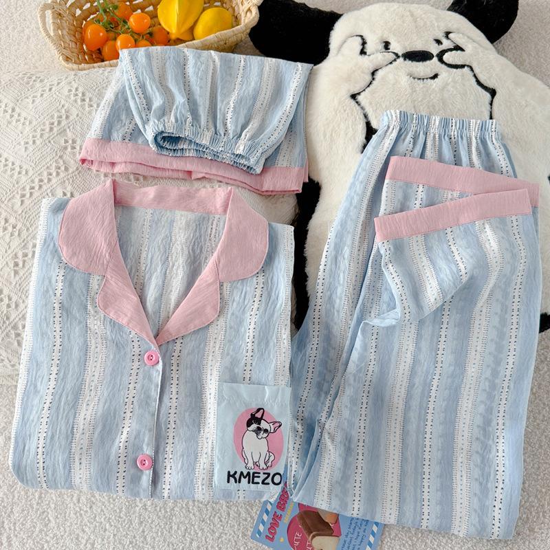 Cloud Cotton Three-Piece Summer Cute Fresh Puppy Short-Sleeved Loose Loungewear Can Be Worn Outside