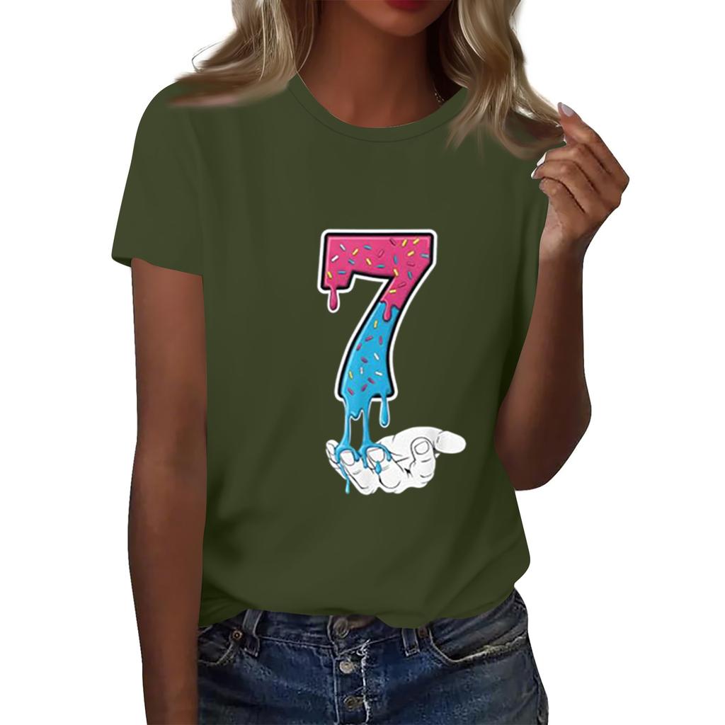 Ladies' Digital Printed Casual Round Neck Short Sleeved Top