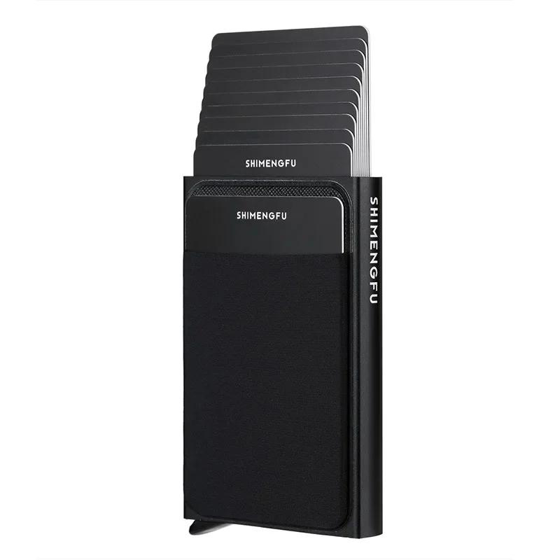 

Тонкий алюминиевый кошелек с эластичным задним карманом, держателем для удостоверения личности и кредитных карт, мини-кошелек, автоматический выдвижной чехол для банковских карт, мужской кошелек