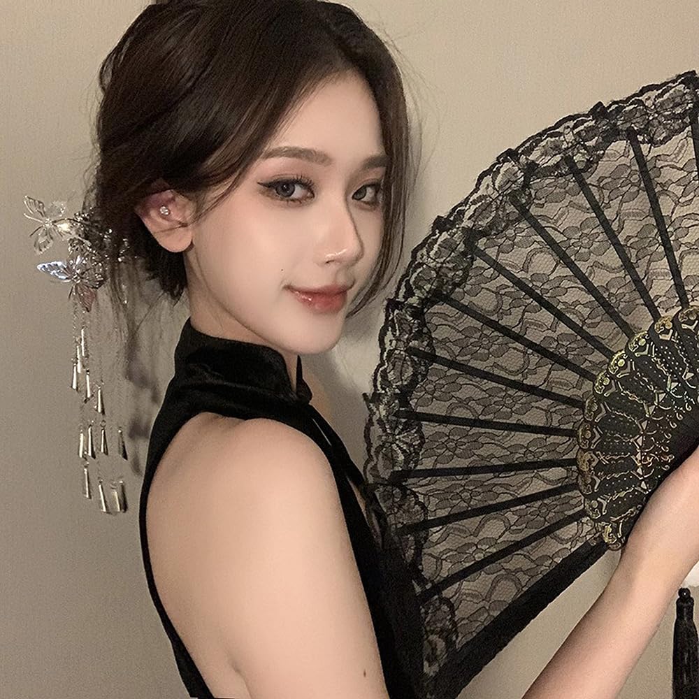 LOYELEY Lace Fan Flower Fan Foldable Dance Performance Fan for Spanish Dances Quixote and Spanish Decorative Fan for Dance Performance Practice Ballet