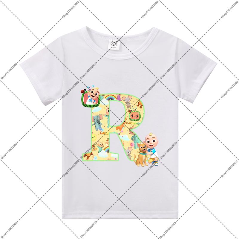Cocomelons Kids Clothes Cartoon Anime Letter A-Z Print T-shirt Boys Girls Cute Cotton Tee Children Summer Fashion T Shirt Gifts