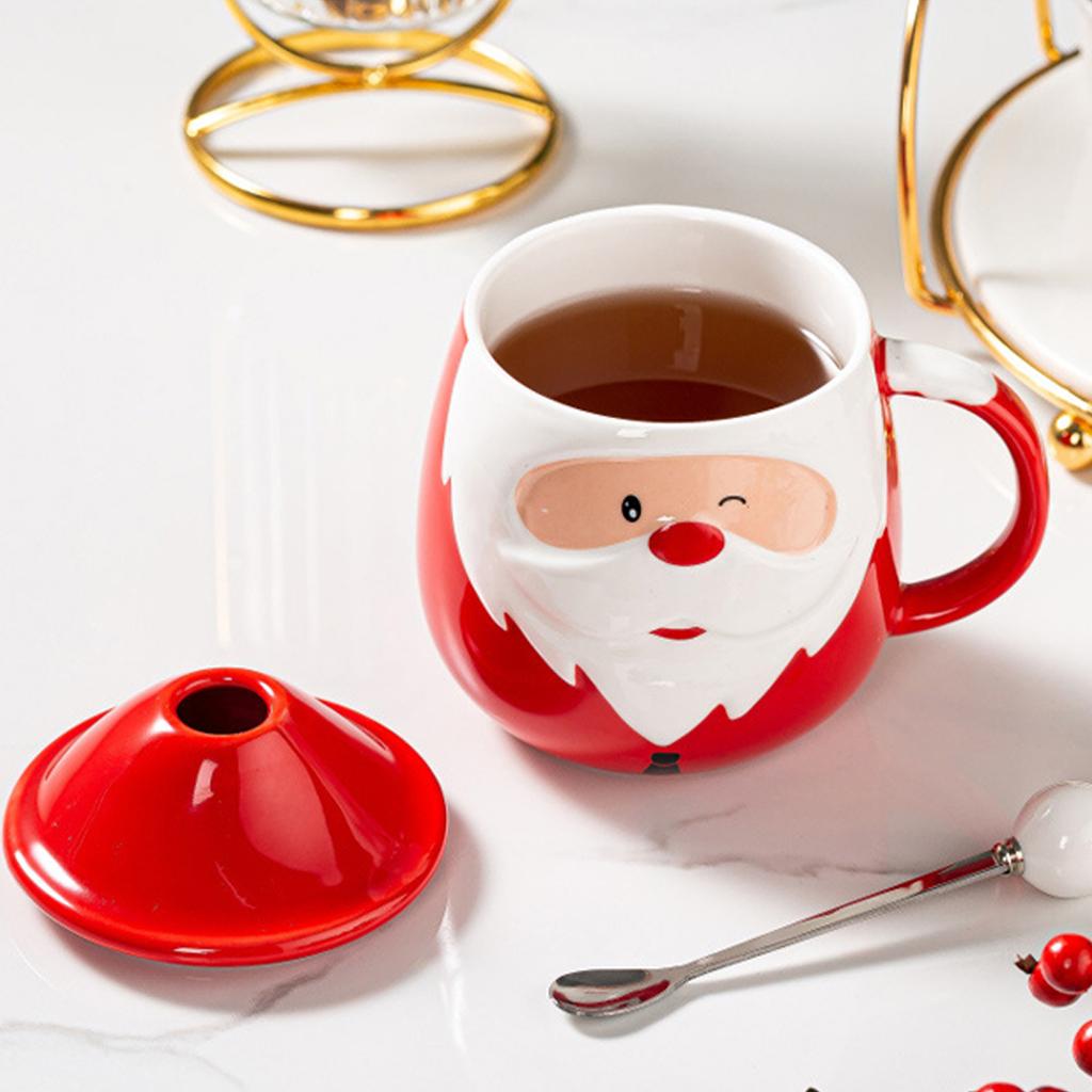 Xmas Coffee Cup Red 450ML Versatile Cute Ceramic Mug for Home Travel Holiday Gift
