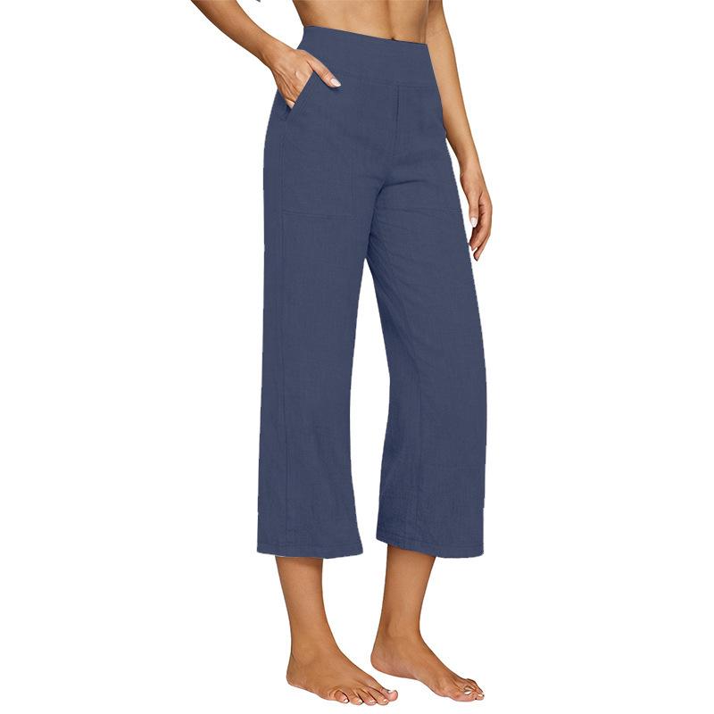 2026 Women's European Cotton Linen High-Waisted Wide-Leg Pants, Early Spring Fashion, Seven-Tenths Length.