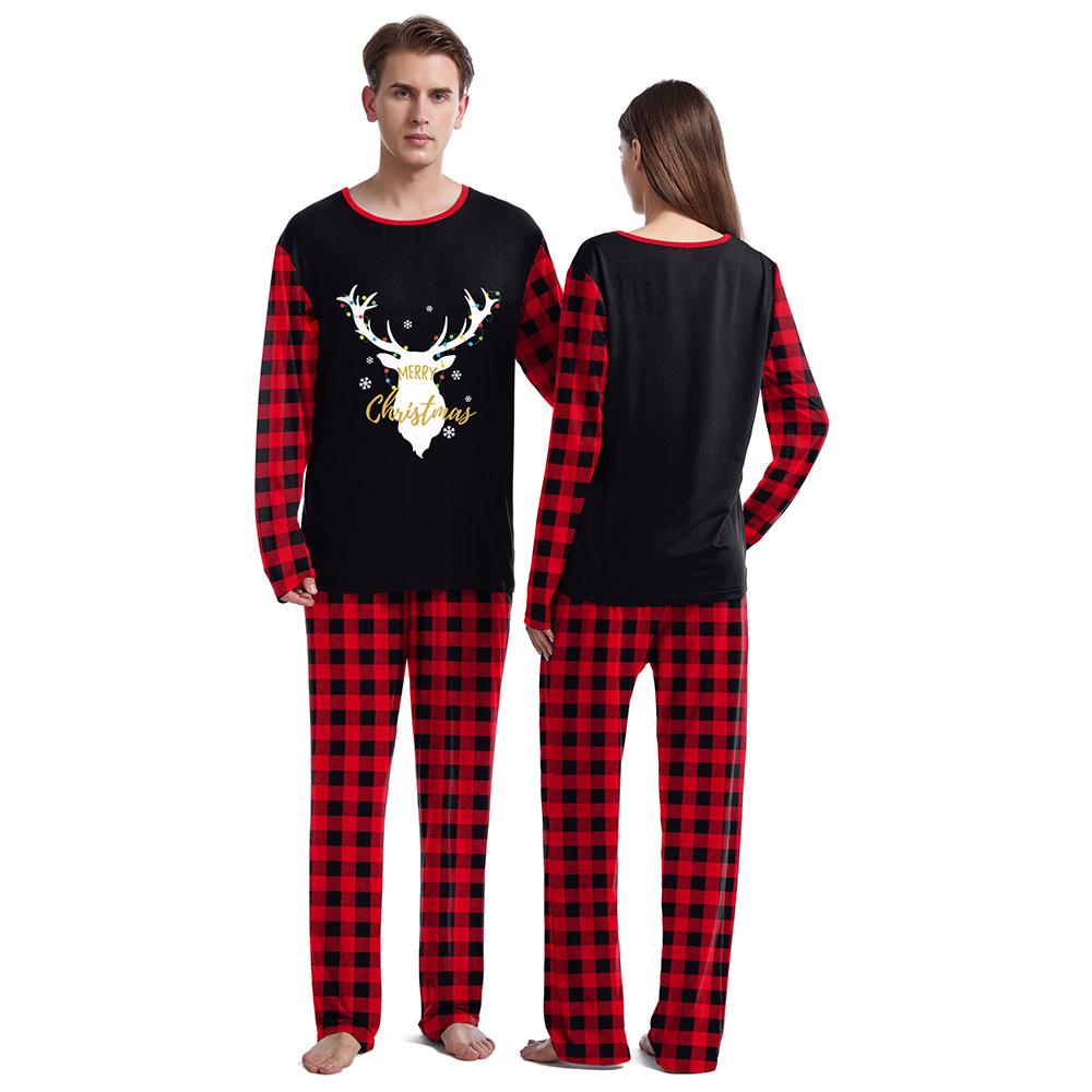 2024 Spring Christmas Couple Pajama Set: Round Neck Long Sleeve Top & Sweatpants for Women