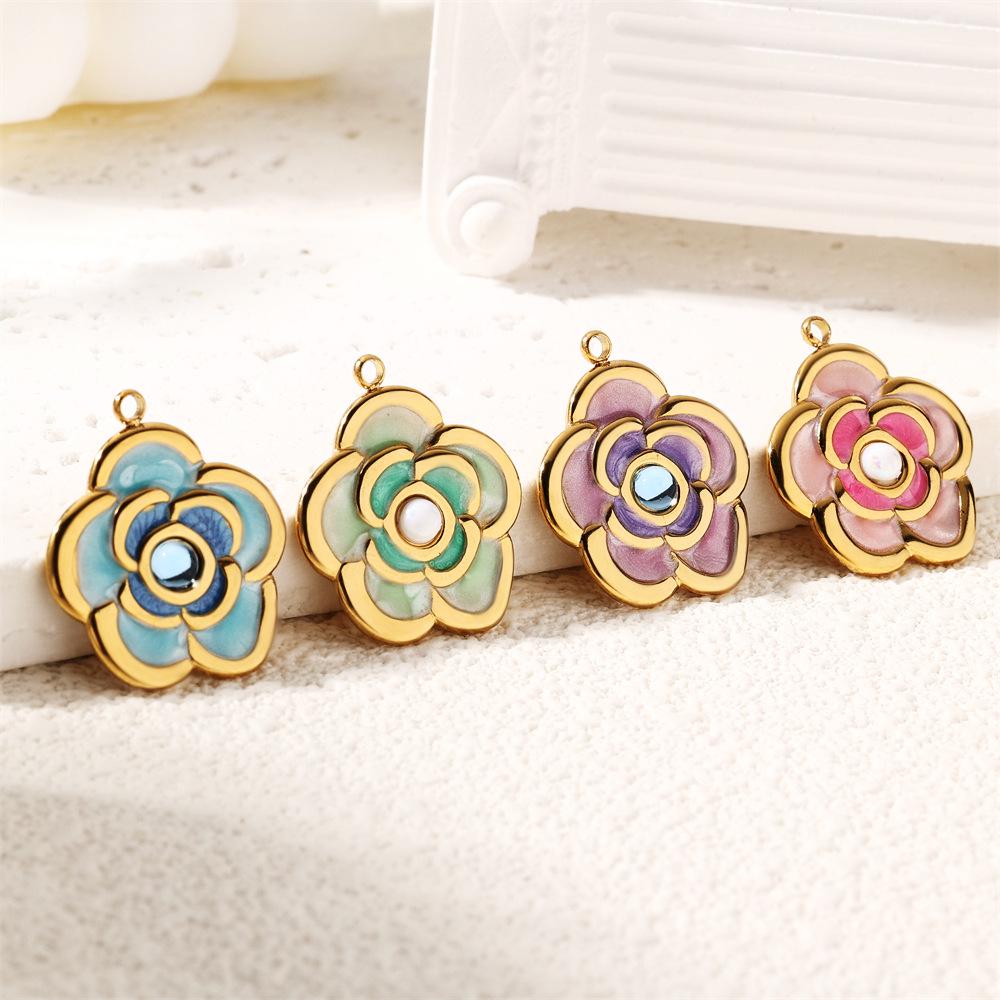 Three-Dimensional Rose Devil's Eye Cross Stainless Steel Pendants for DIY Necklaces