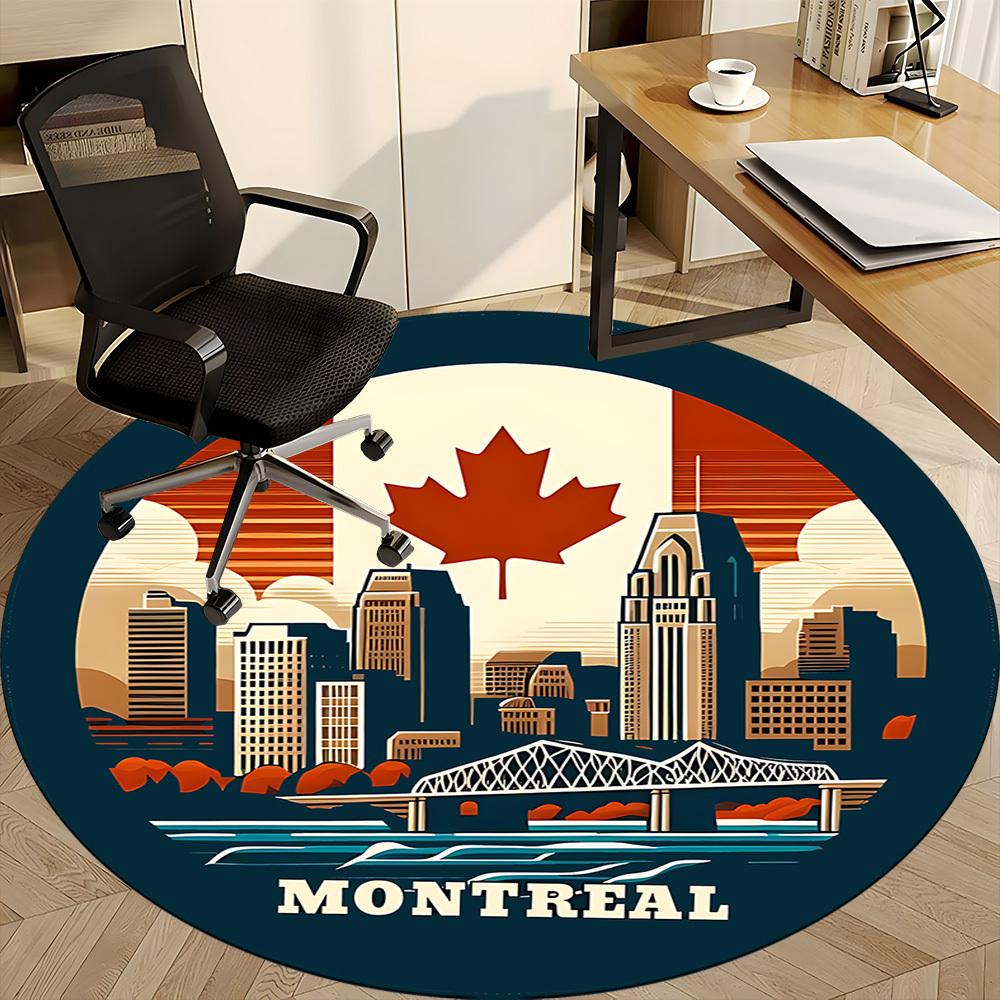1 Stück Montreal Ahornblatt Büro Runder Teppich, Matte Geeignet für Büro, Unter Bürostühlen Schlafzimmer Wohnzimmer Heimdekoration, Raumdeko