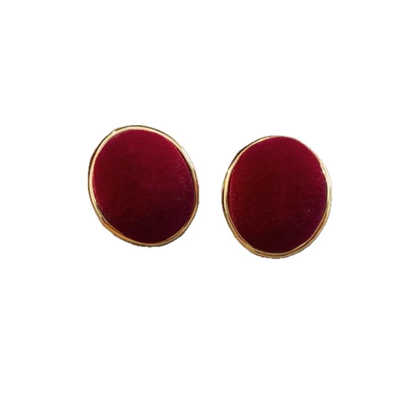 Red Velvet Retro Hong Kong Style Stud Earrings for Women - Autumn/Winter 2025 High-End Niche Ear Accessories.