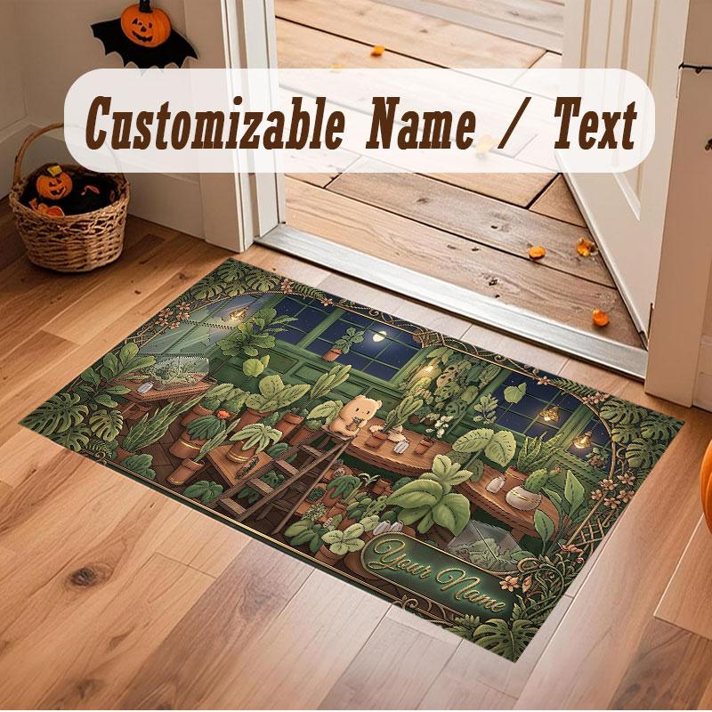 Floral Garden Theme Crystal Velvet Floor Rug Personalized Custom Name Text Warm Carpet Home Decoration