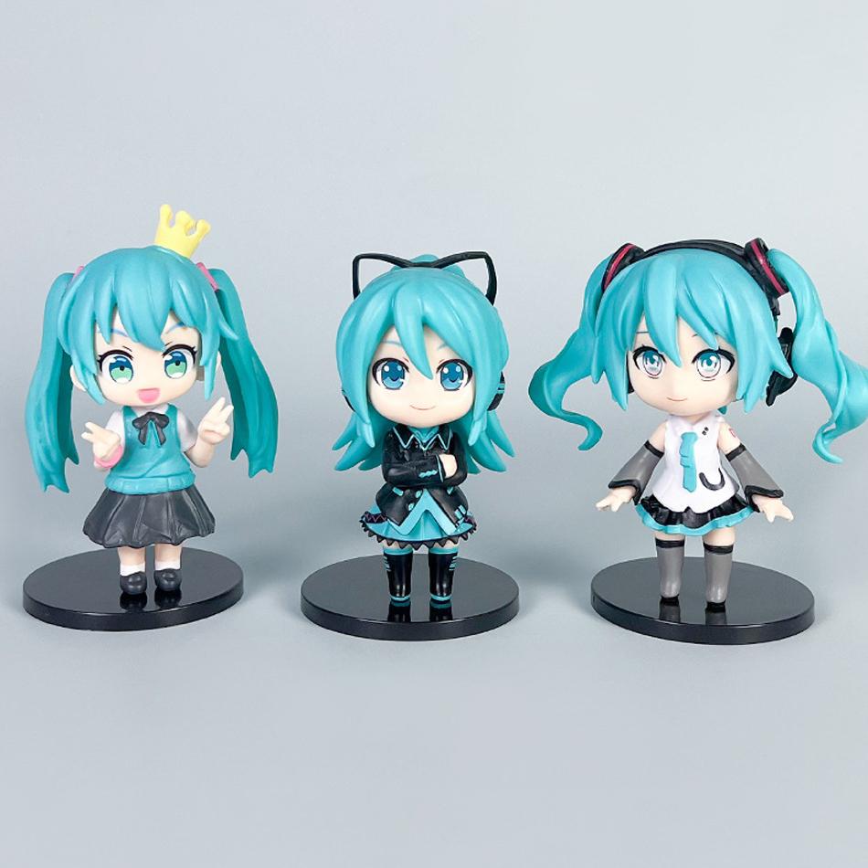 11cm Anime New Hatsune Miku Figure Mini Character Ornaments Kawai Green Hatsune Home Desk Decoration Adult Toy Kid Birthday Gift