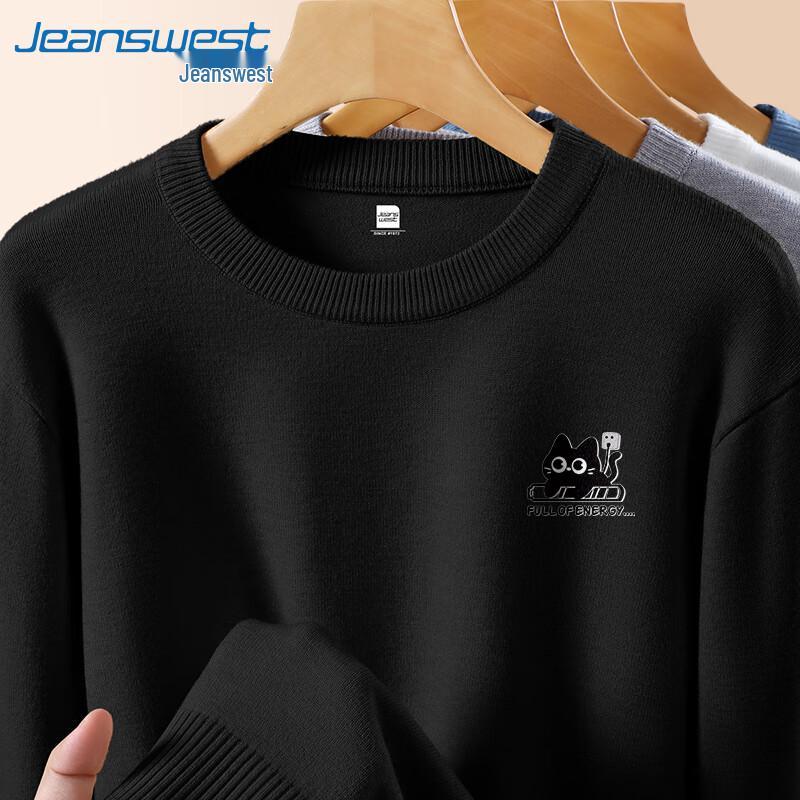 

Jeanswest Men s Black Cat Cartoon Pullover Sweater 3XL