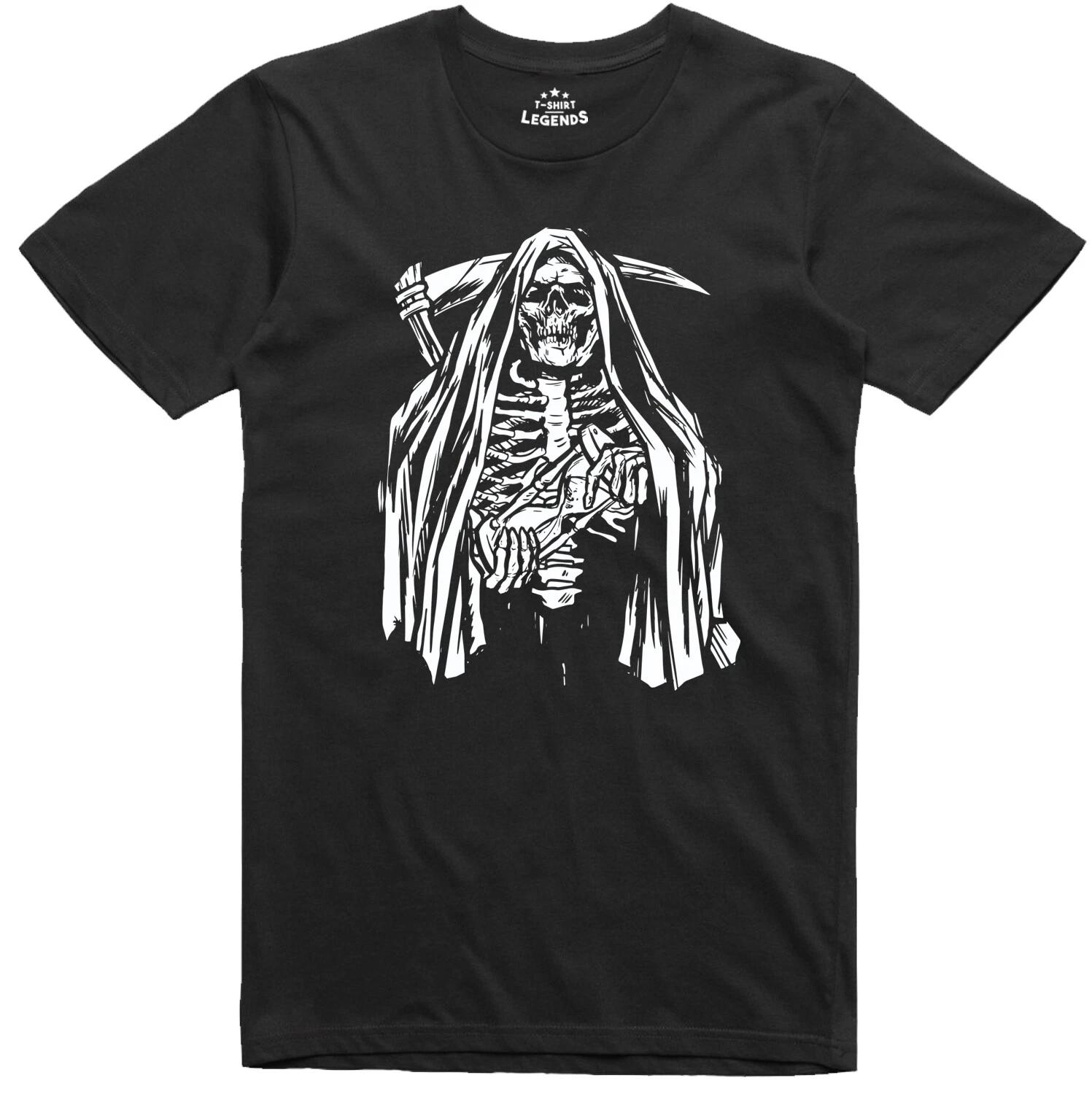 Grim Reaper Skeleton T Shirt Fantasy Horror Gothic Regular Fit Cotton XS