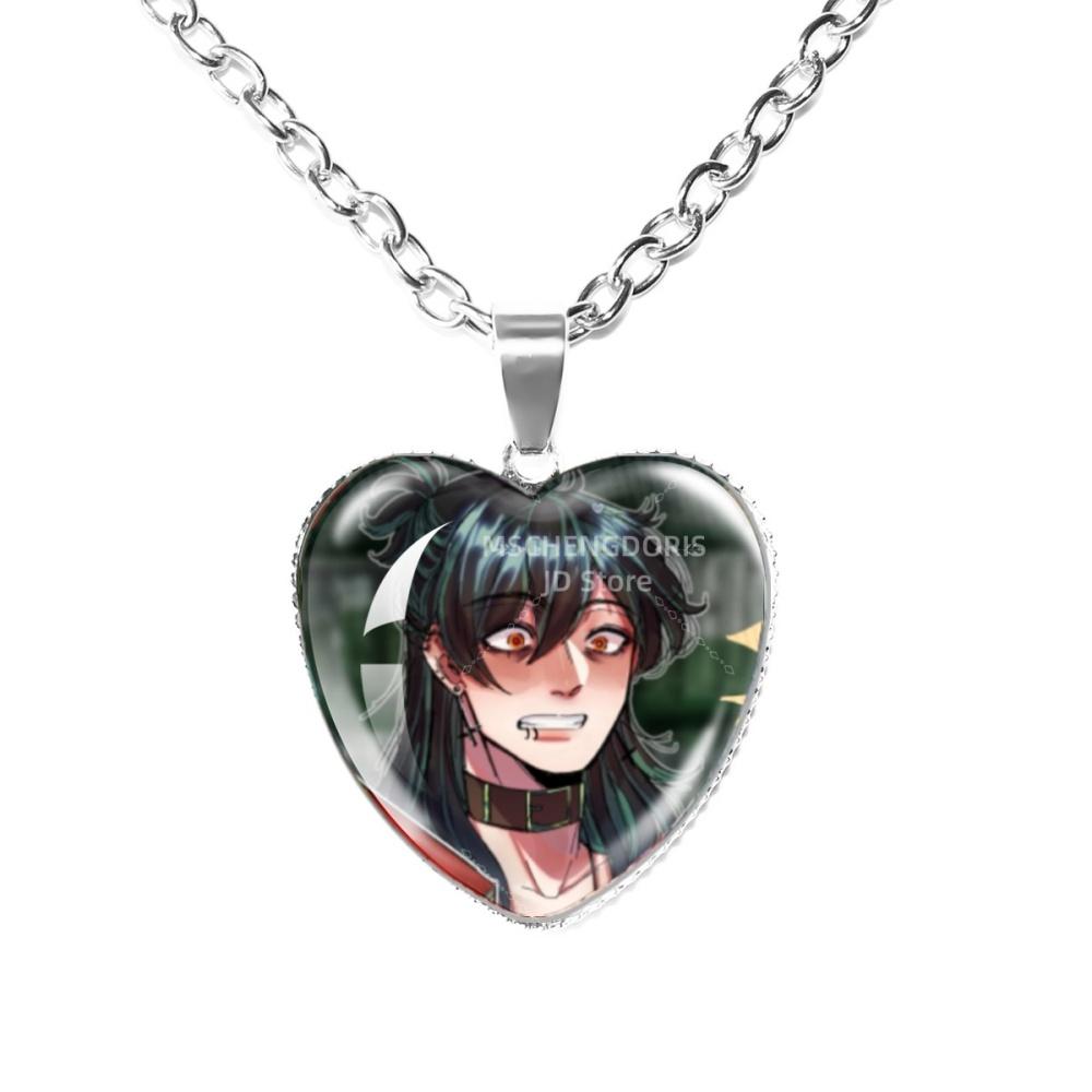 Solivan Brugmansia Sol 'The Kid At the Back' Anime Glass Cabochon Heart Shaped Pendant Necklace Charm Jewelry Gift
