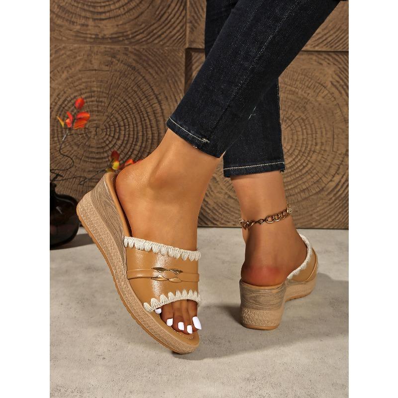 Summer Plus Size Wedge Slippers Women's 2025 New Lace Open-toe Platform Sandals