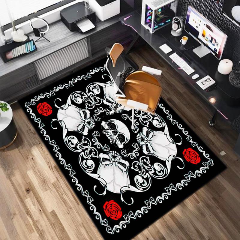 1PC Skull Dark Gothic Pattern Printed Carpet Rug for Living Room Bedroom Home Sofa Decoration,Non-slip Floor Mat Floor Mat