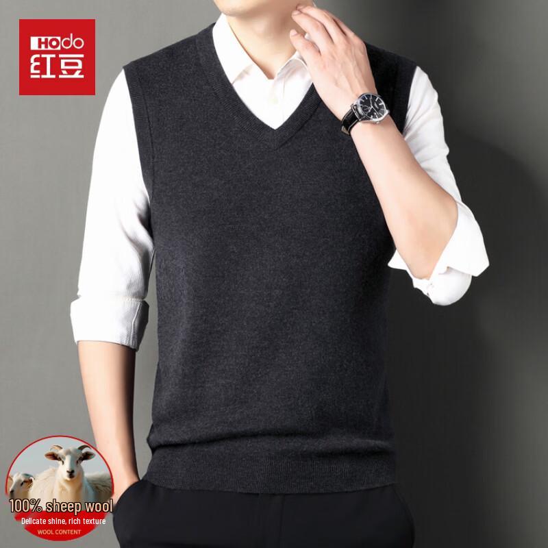 Hongdou Men's 100% Wool V-Neck Sleeveless Sweater Vest