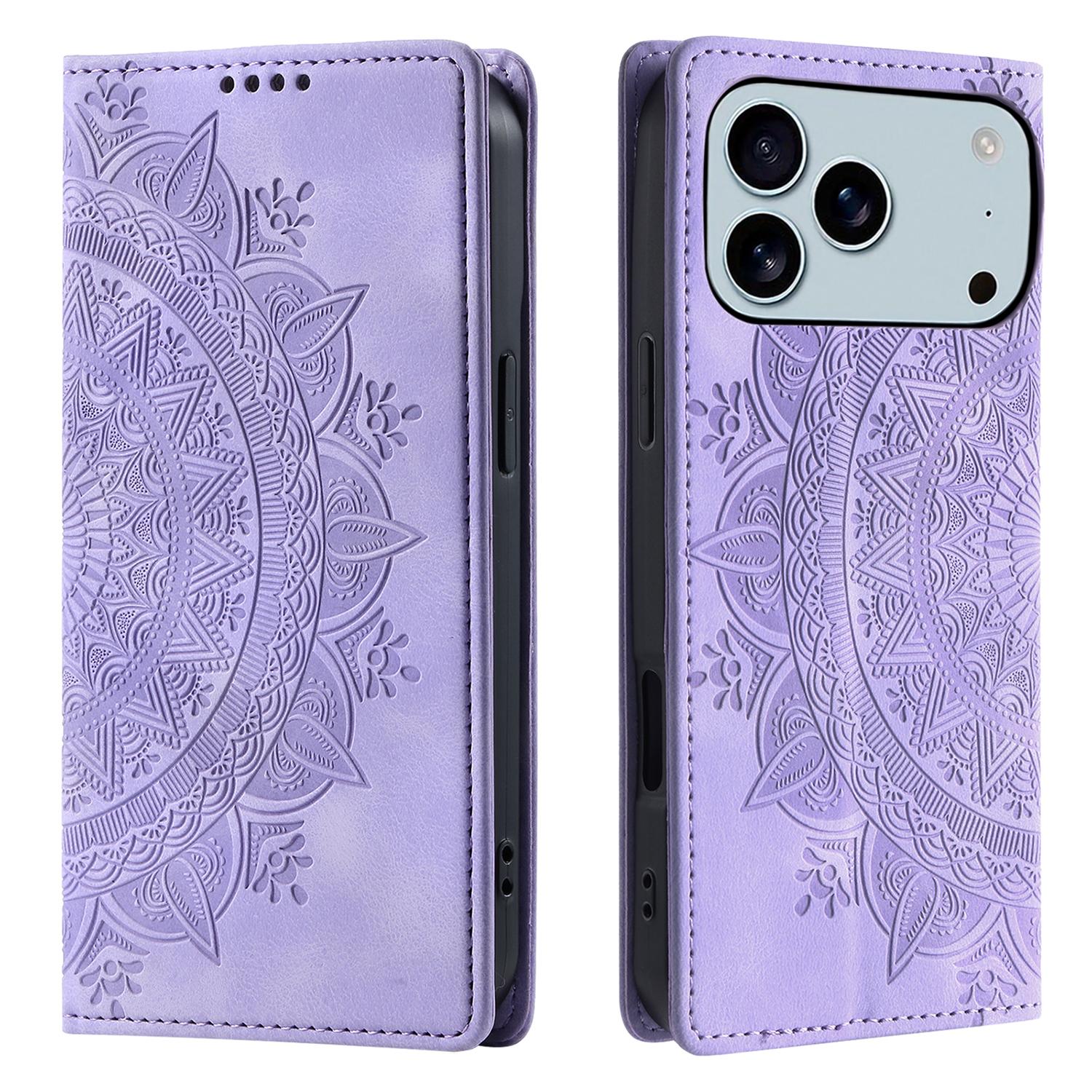 

For iPhone 17 Pro Max Case Magnetic Closing Leather Phone Cover Pattern Imprinted Purple