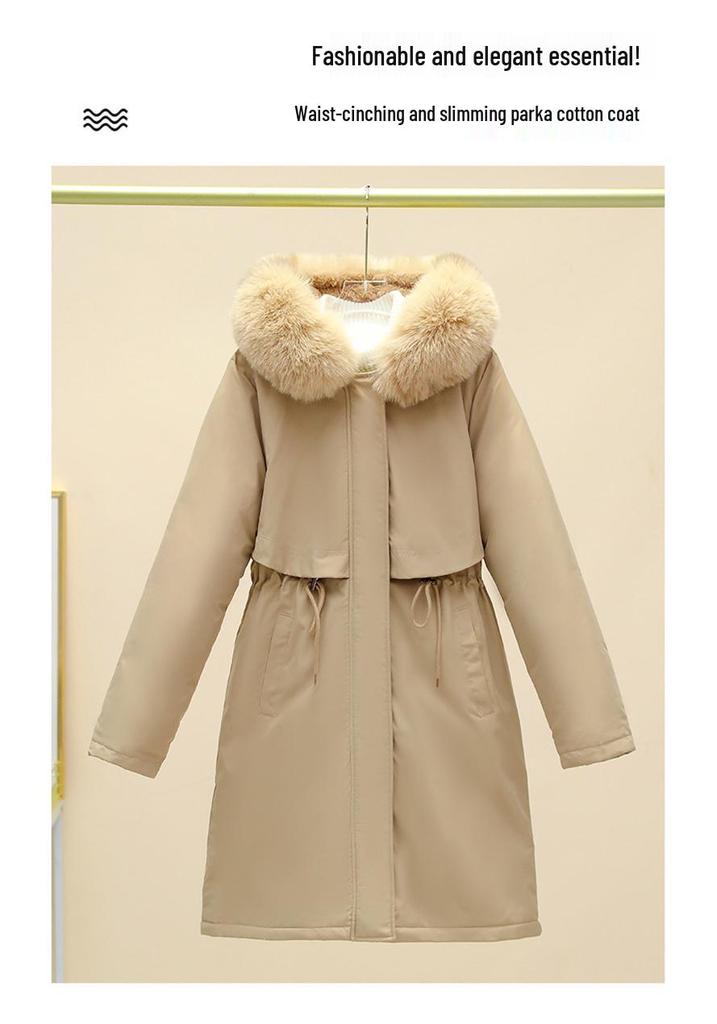 Women's Mid-Length Winter Parka: Thickened Velvet, Korean Style, Loose Fit, Large Fur Collar Cotton Jacket