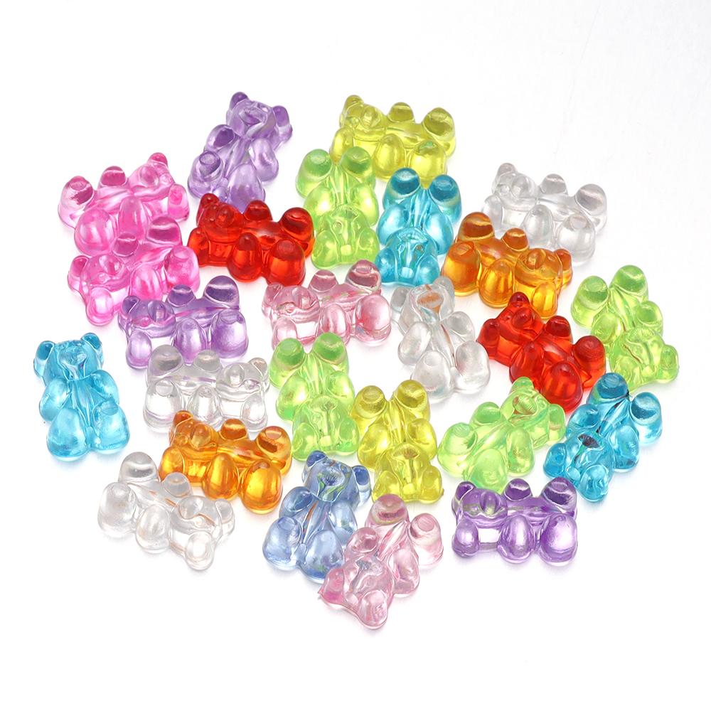 50pcs Colorful Bear Acrylic Beads Cute Transparent Gummy Bear Series Bead For Jewelry Making DIY Bracelet Earring Christmas Gift