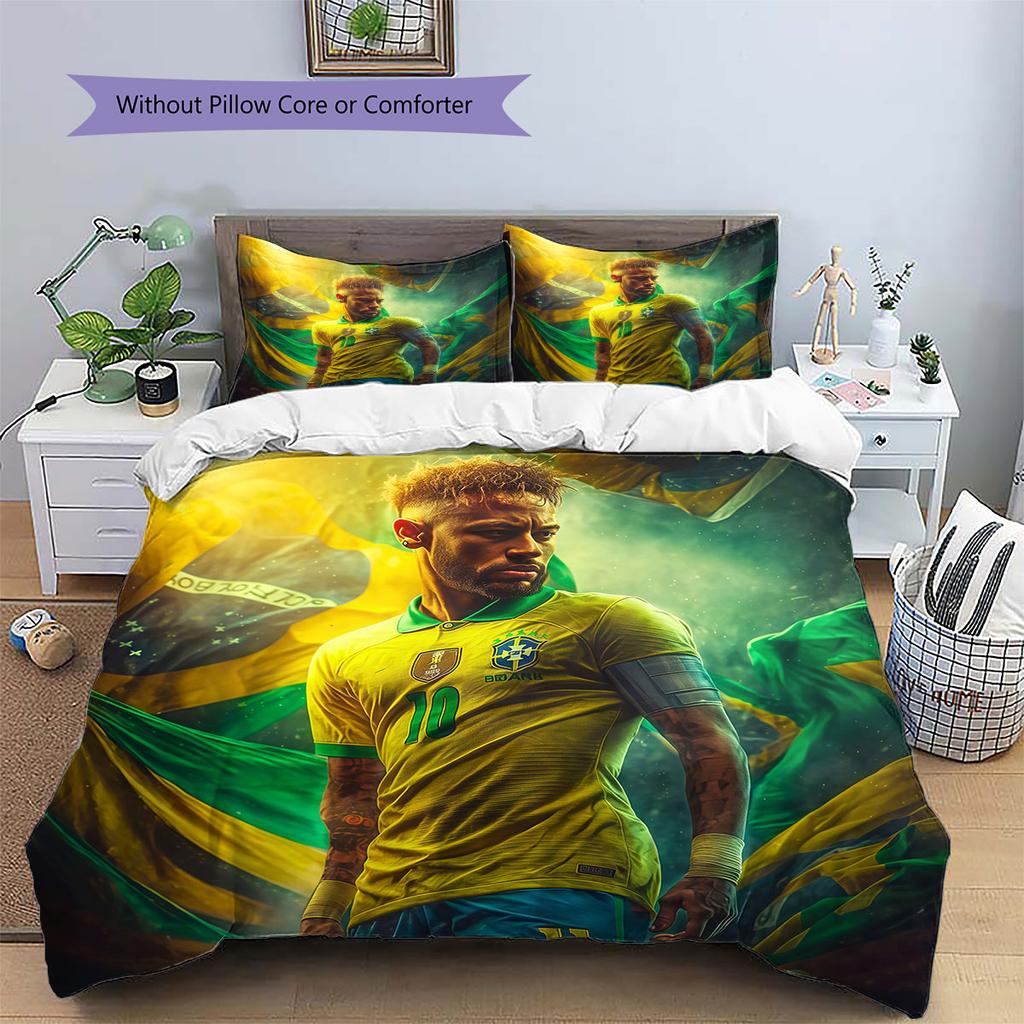 Neymar Pattern Bedding,Quilt Set Quilt Cover Pillowcase Home Birthday Gift(1 * duvet cover + 2 * pillowcase, without core)