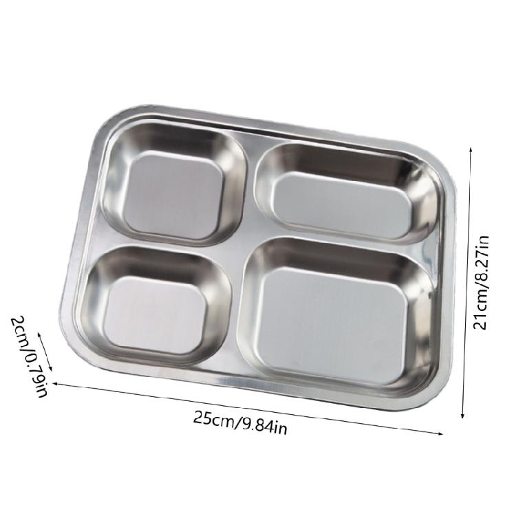 Lightweight 304Stainless Steel Plate Rectangular Divided Plate Dinner Tray