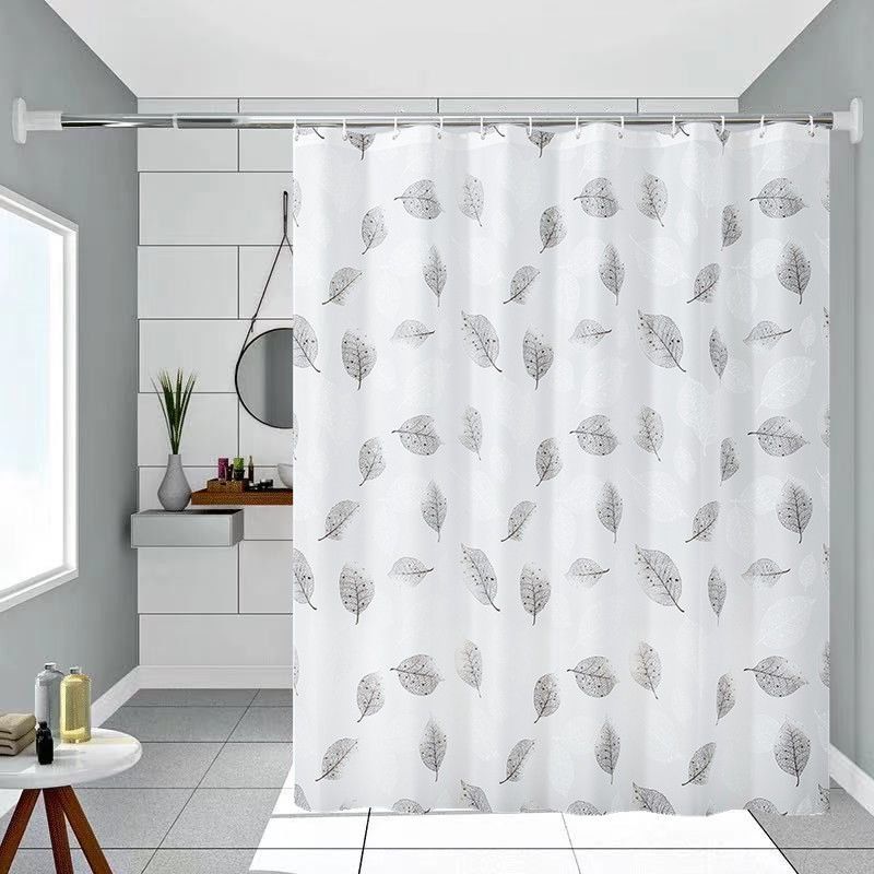 Shower Curtain Gray White Leave Curtains for Toilet Water Resistant PVEA Fabric Bathroom Curtain Modern Style with Hooks 111cm