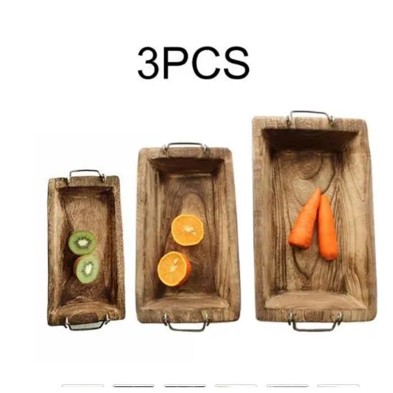 Log Tray Rectangular Wooden Tea Solid Wood Hotel Dinner Coffee Serving Dessert Bread Snack Fruit  Storage Decorative